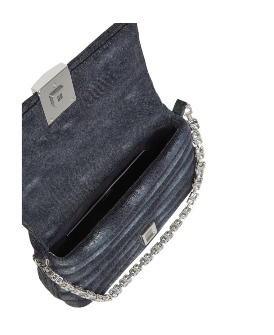 Givenchy Logo Plaque Denim Quilted Small Shoulder Bag In Black