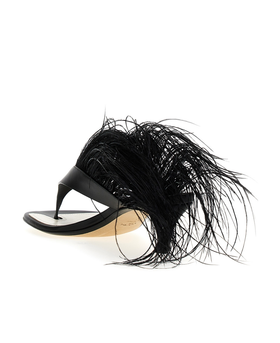 Lanvin Feather Swing 65 Leather Sandals In Black