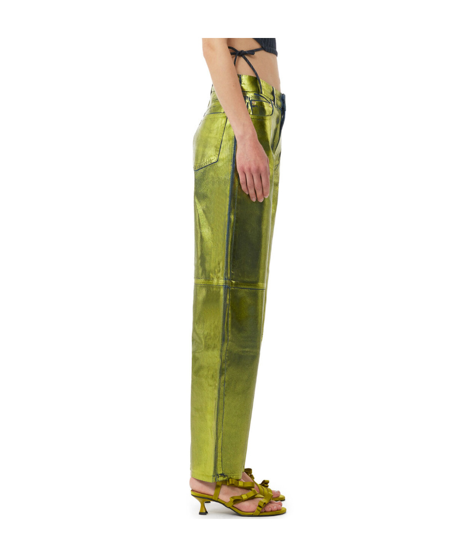 Ganni Stary Foiled Tapered Jeans In Green
