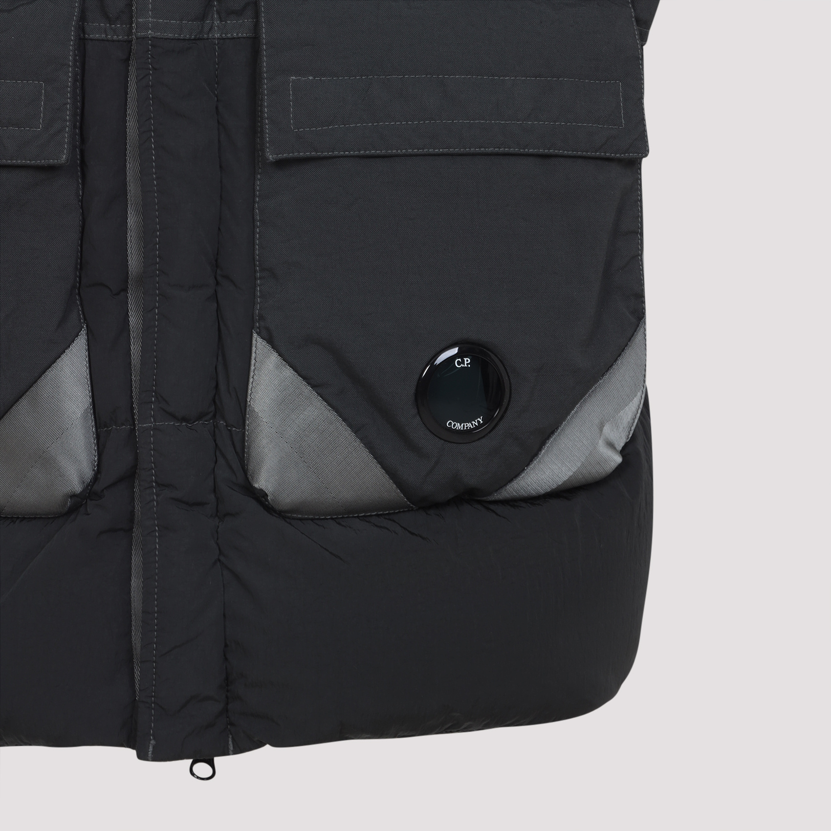 C.p. Company Black Vest With Mock Drawstring Neck And Logo Plaque On The Front In Black