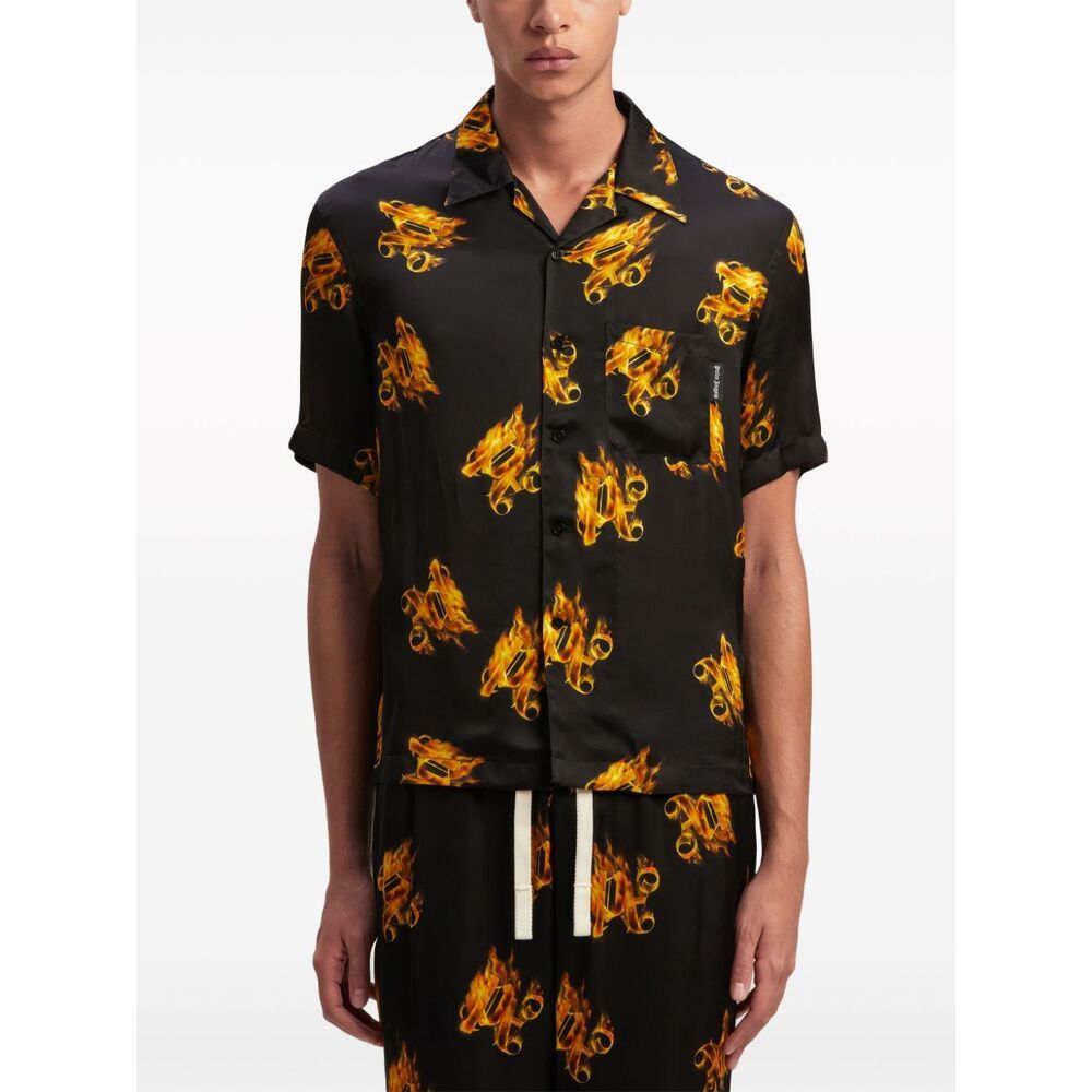 Palm Angels Burning Monogram Shirt In Black