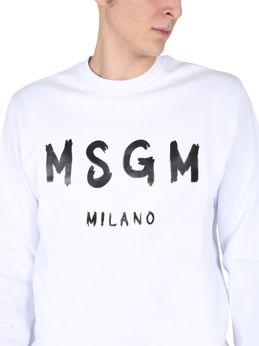 Msgm Logo-print Cotton Sweatshirt In White