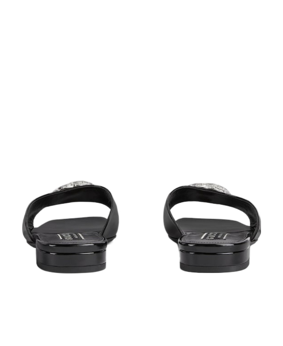 Gucci Double G Patent-leather Slides In Black