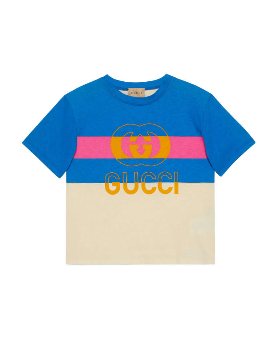 Gucci Web Stripe Print T-shirt In Blue