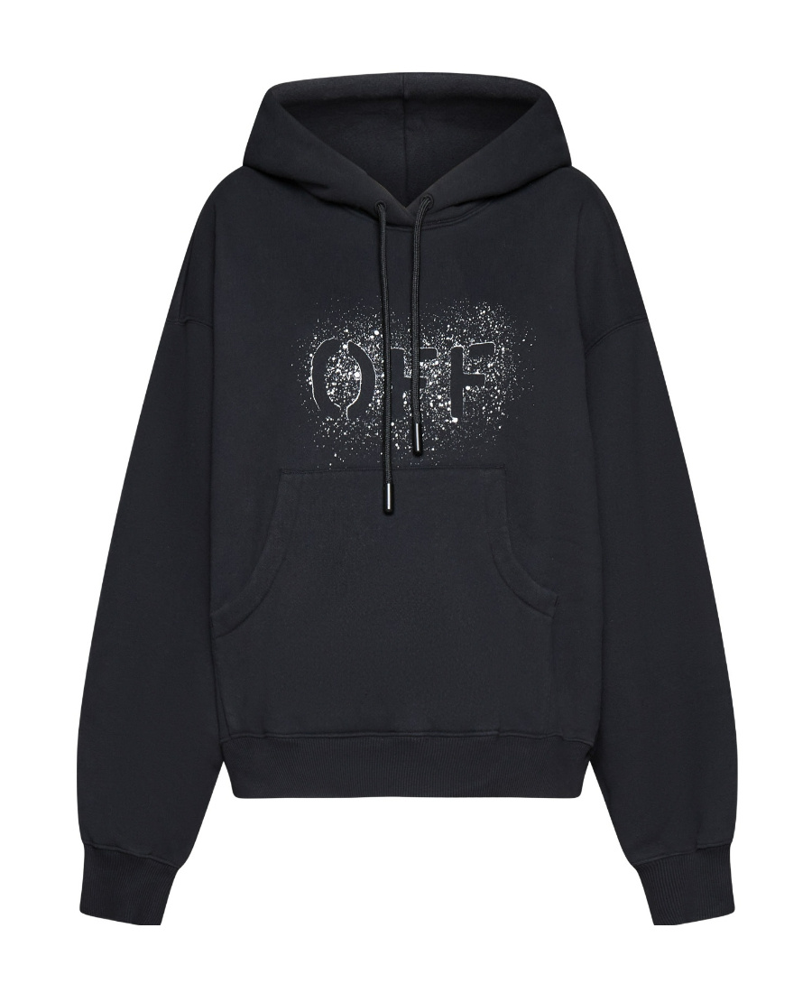 Off-white Spray-paint Logo Cotton Hoodie In Black