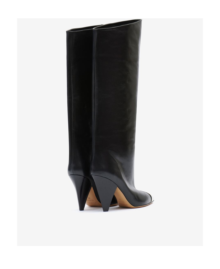 Isabel Marant Knee Leather Boots Metallic Detail In 01bk