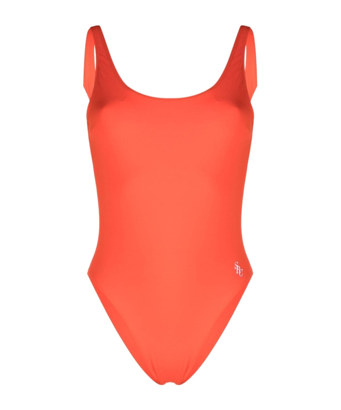 Sporty And Rich Printed Bare-back One-piece Swimsuit In Orange