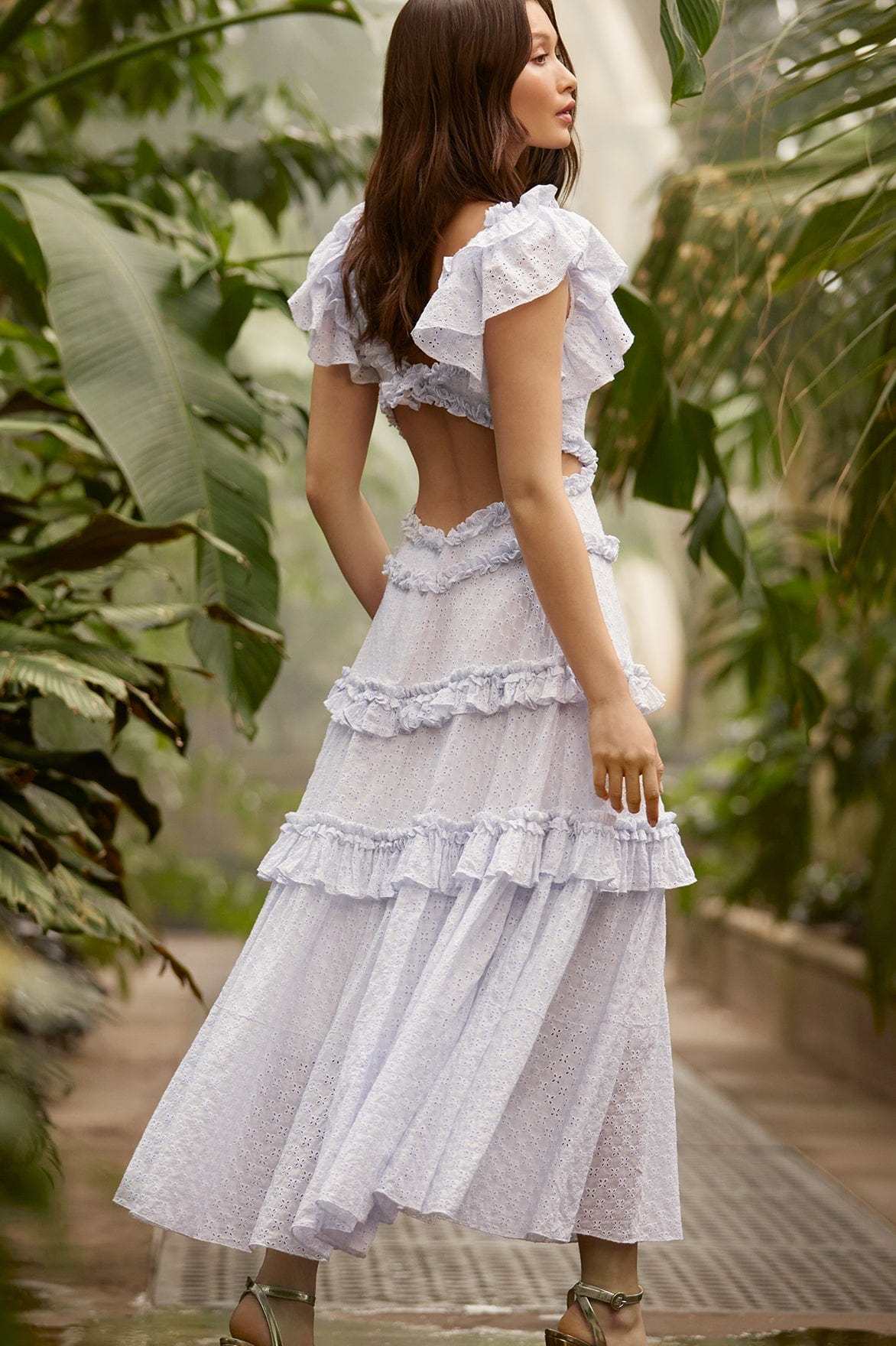 NEEDLE & THREAD BRODERIE-ANGLAISE ORGANIC COTTON MAXI DRESS 
