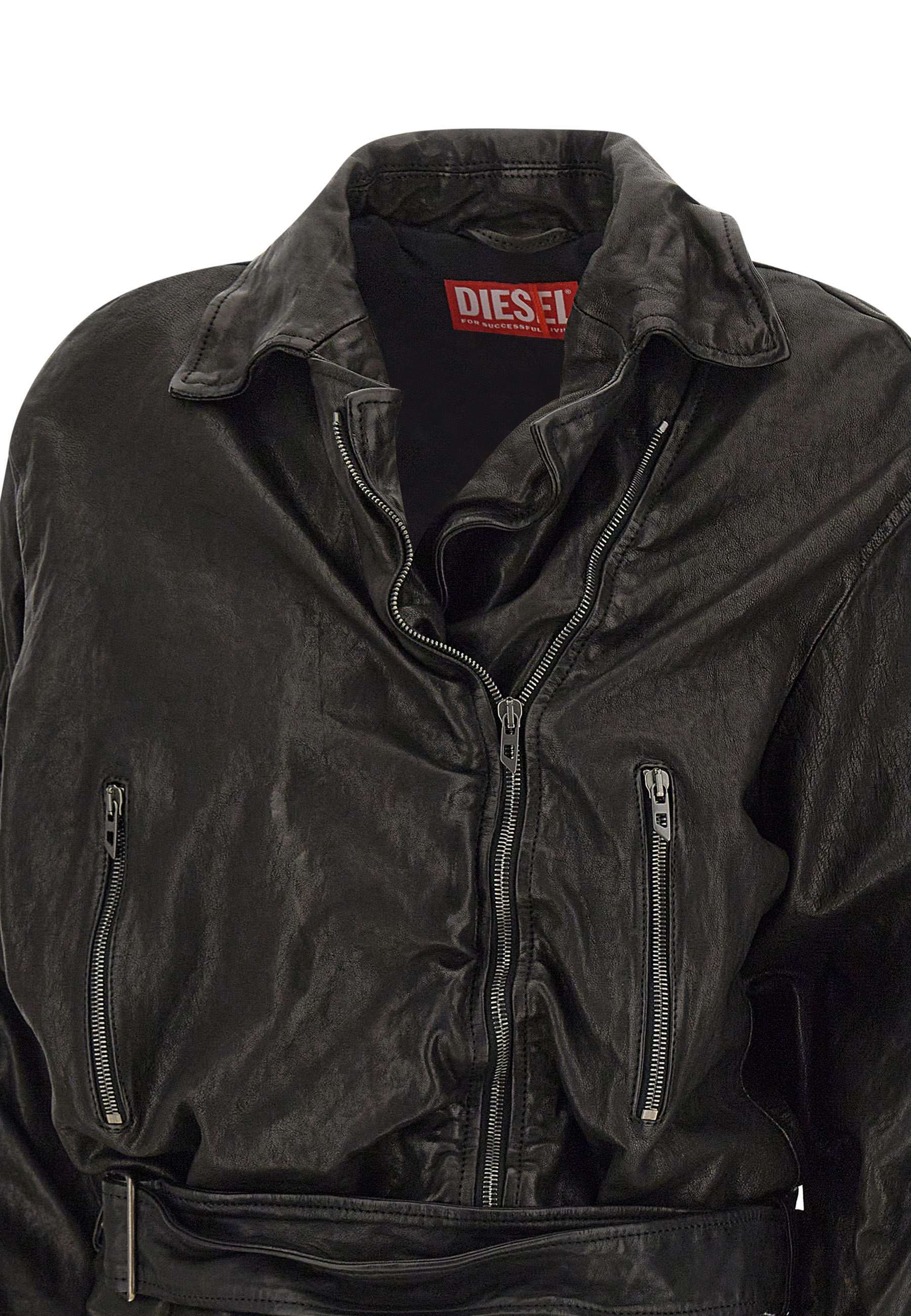 Diesel Zip-up Belted Jacket In Black