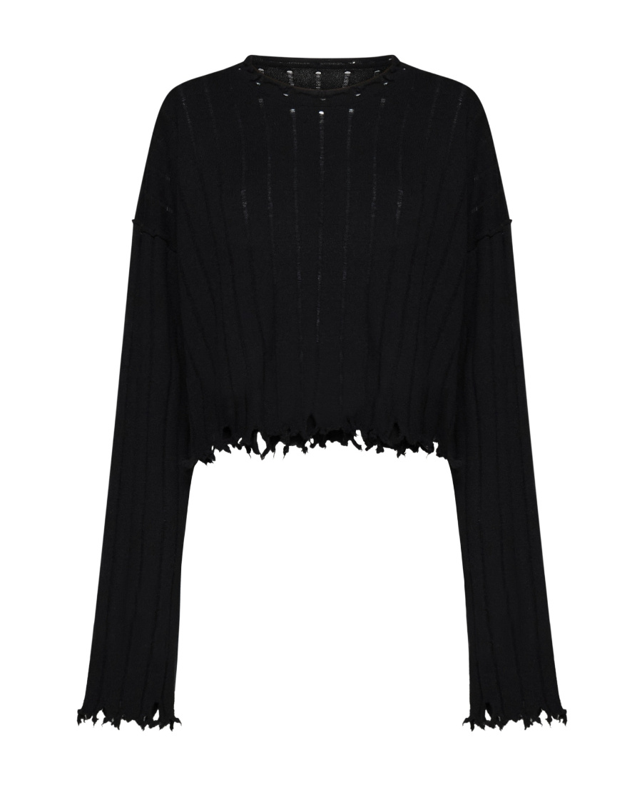 Uma Wang Cropped Ribbed Knitwear Top With Long Sleeves
