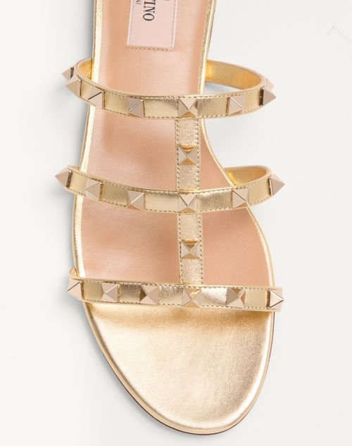 Valentino Garavani Rockstud Laminated Nappa Slide Sandal Woman Antique Brass 41 In Nude
