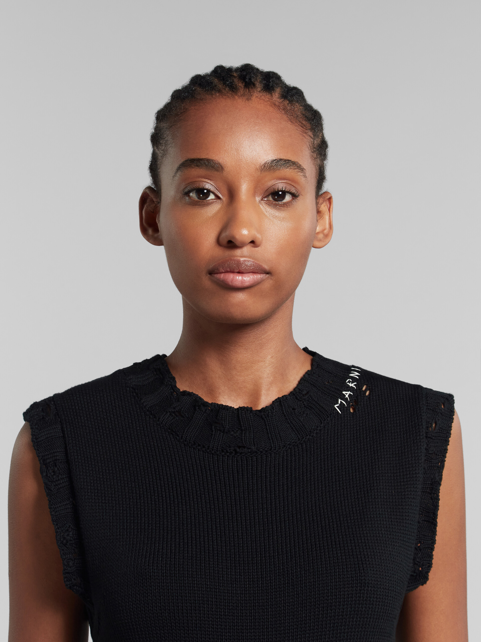 Marni Distressed-effect Knitted Cotton Dress In Black