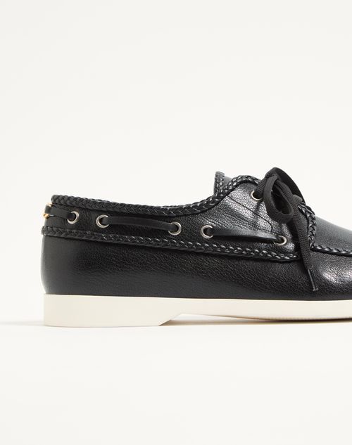Valentino Leather Palm Avenue Boat Shoes In Black