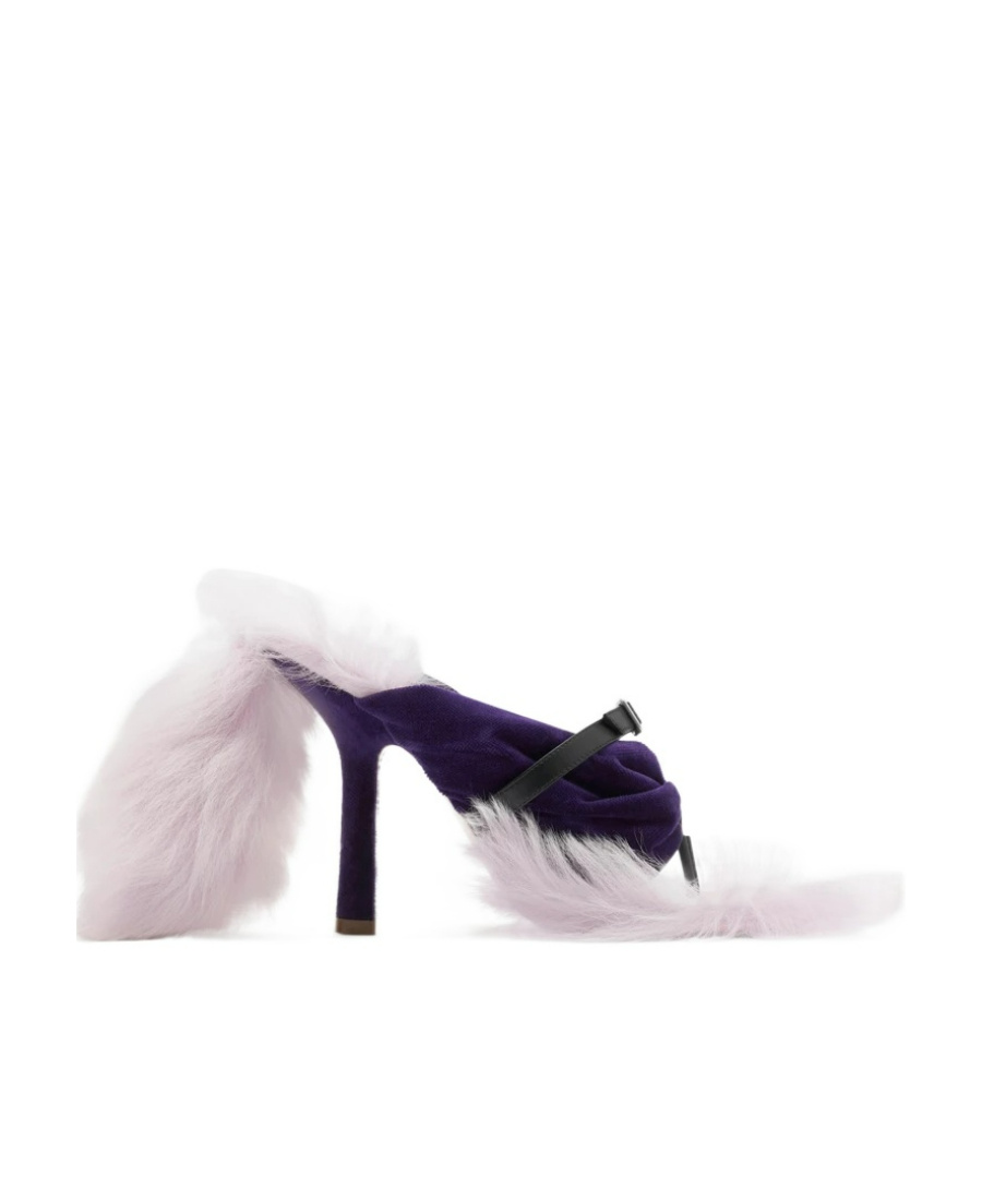 Burberry Fox Velvet Shearling Stiletto Slide Sandals In Black