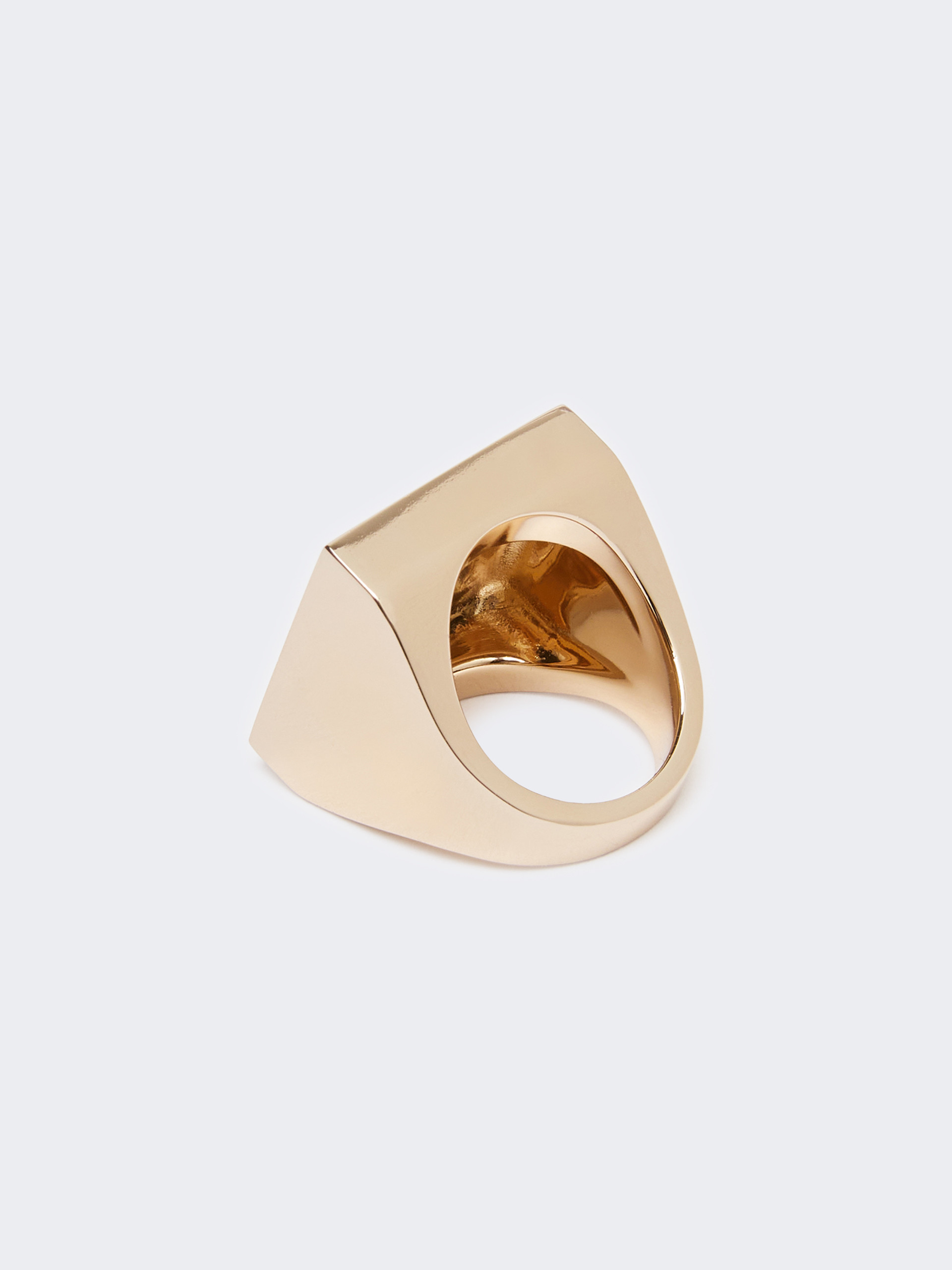 Max Mara Square Ring With Logo In Gold