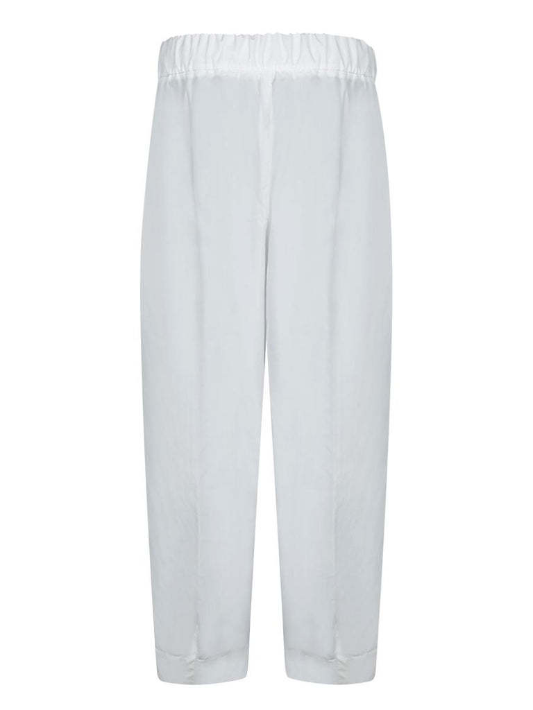 Herno Cropped White Taffeta Trousers With Adjustable Drawstring In White