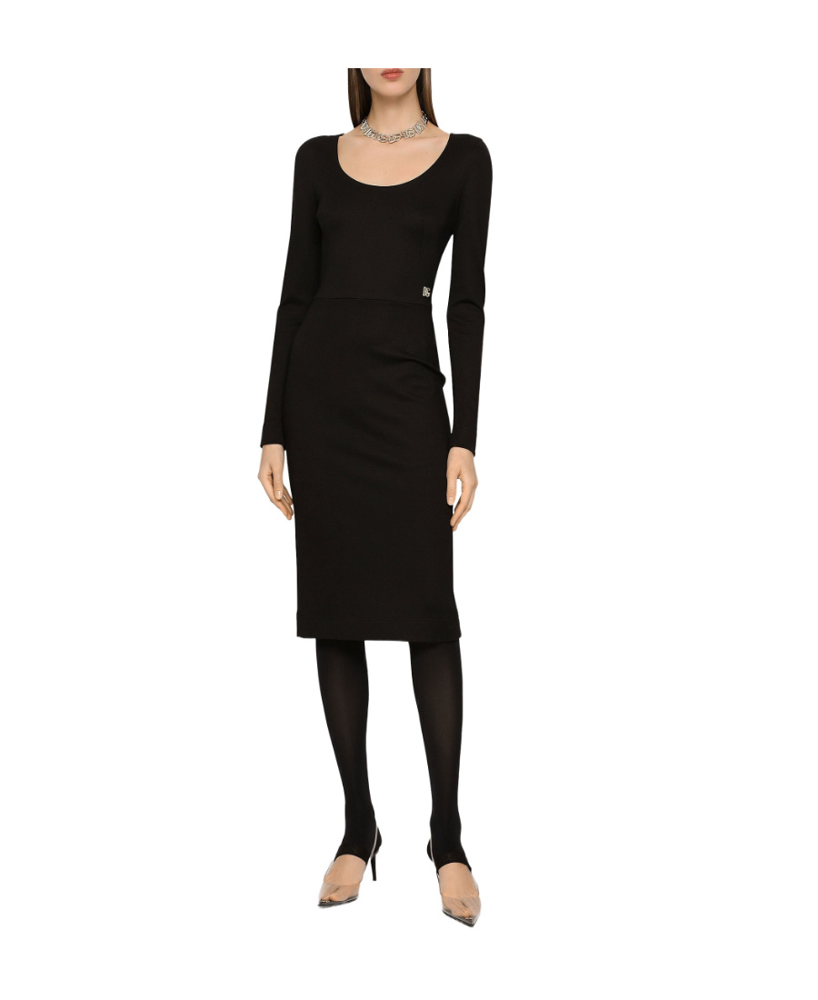 Dolce & Gabbana Milano Rib Midi Dress With Dg Logo In Black