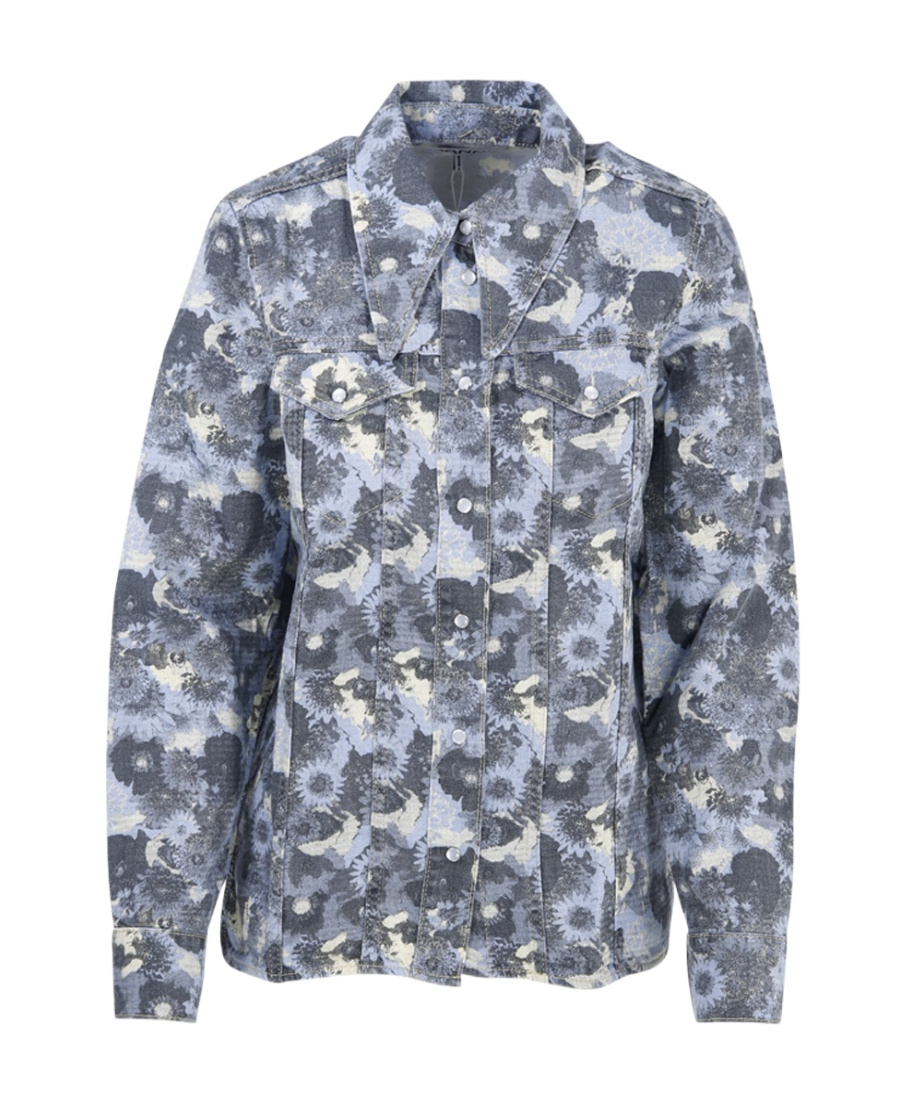 Ganni Logo Long-sleeved Shirt In Gray