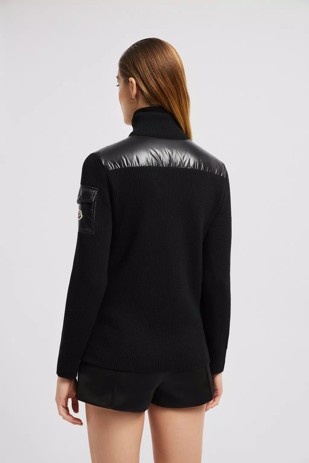 Moncler Knitted-panels Puffer Jacket In Black