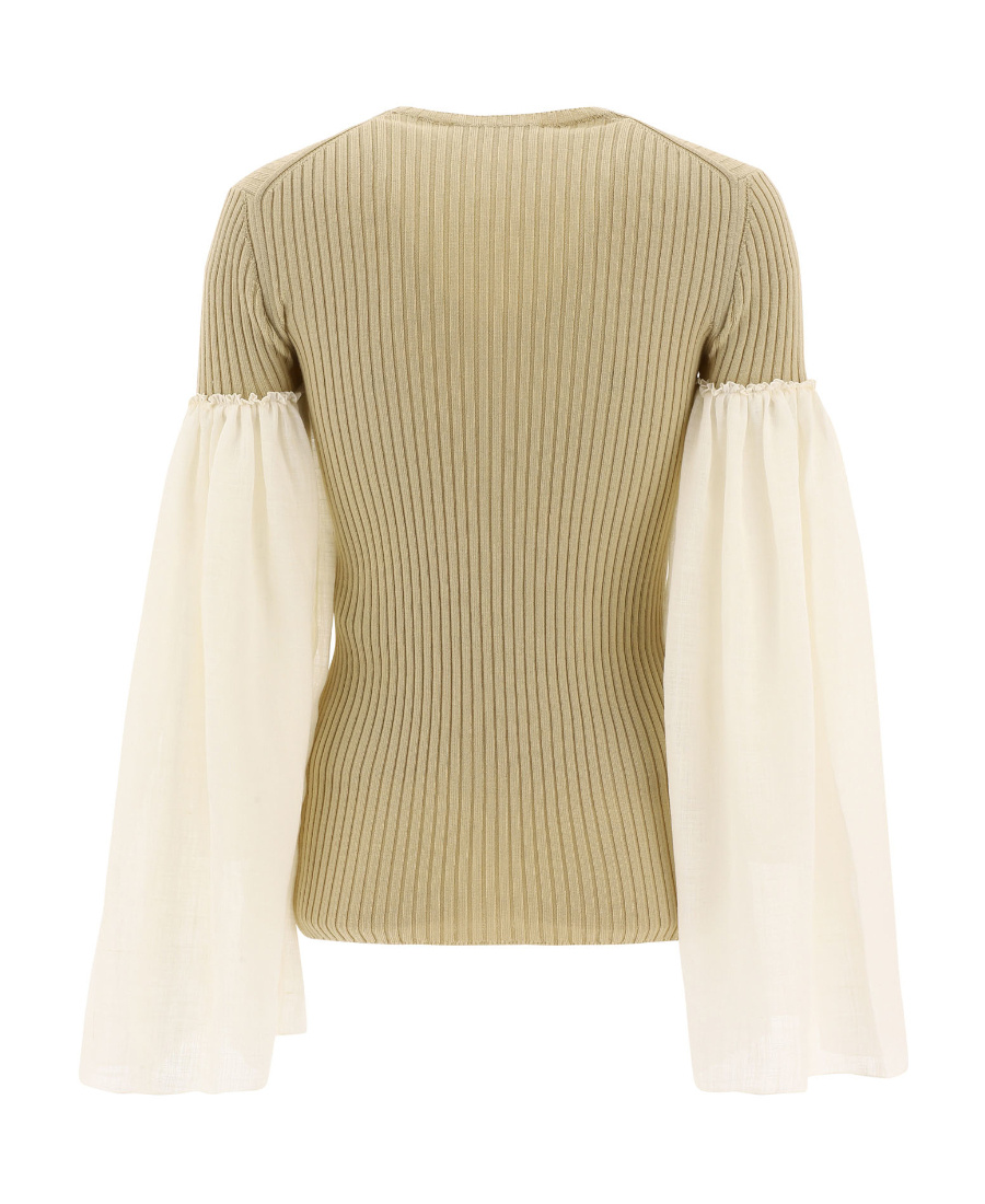 Chloé Contrasting-sleeve Knitted Top In Nude