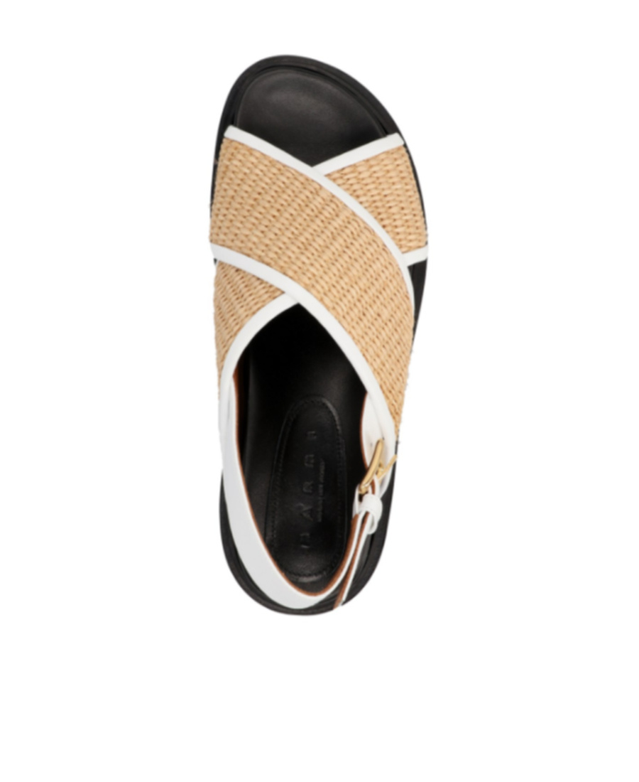 Marni Raffia And Leather Criss-cross Fussbett Sandal In Black