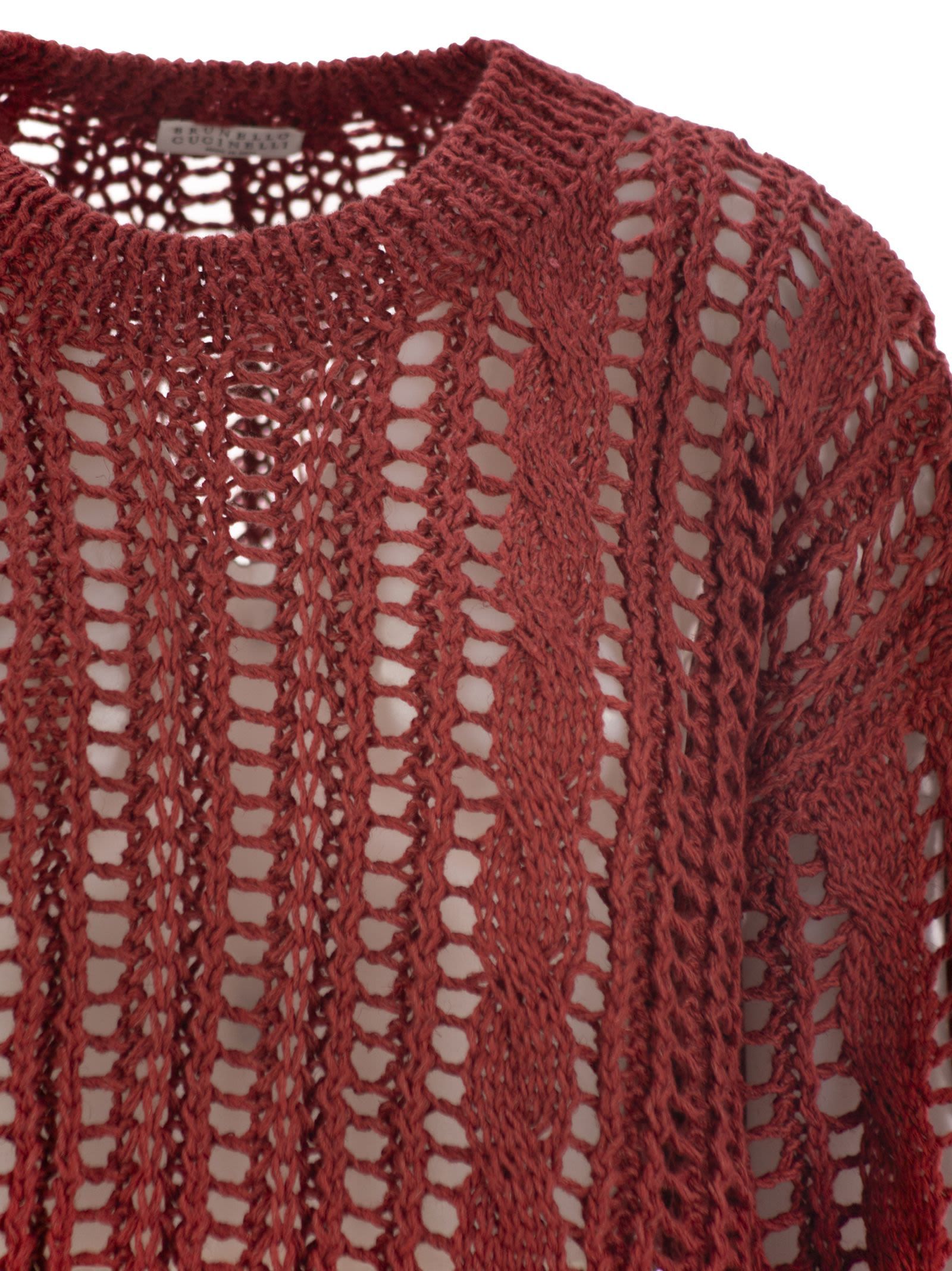 Brunello Cucinelli Round Neck Long Sleeve Knitted Sweater In Red