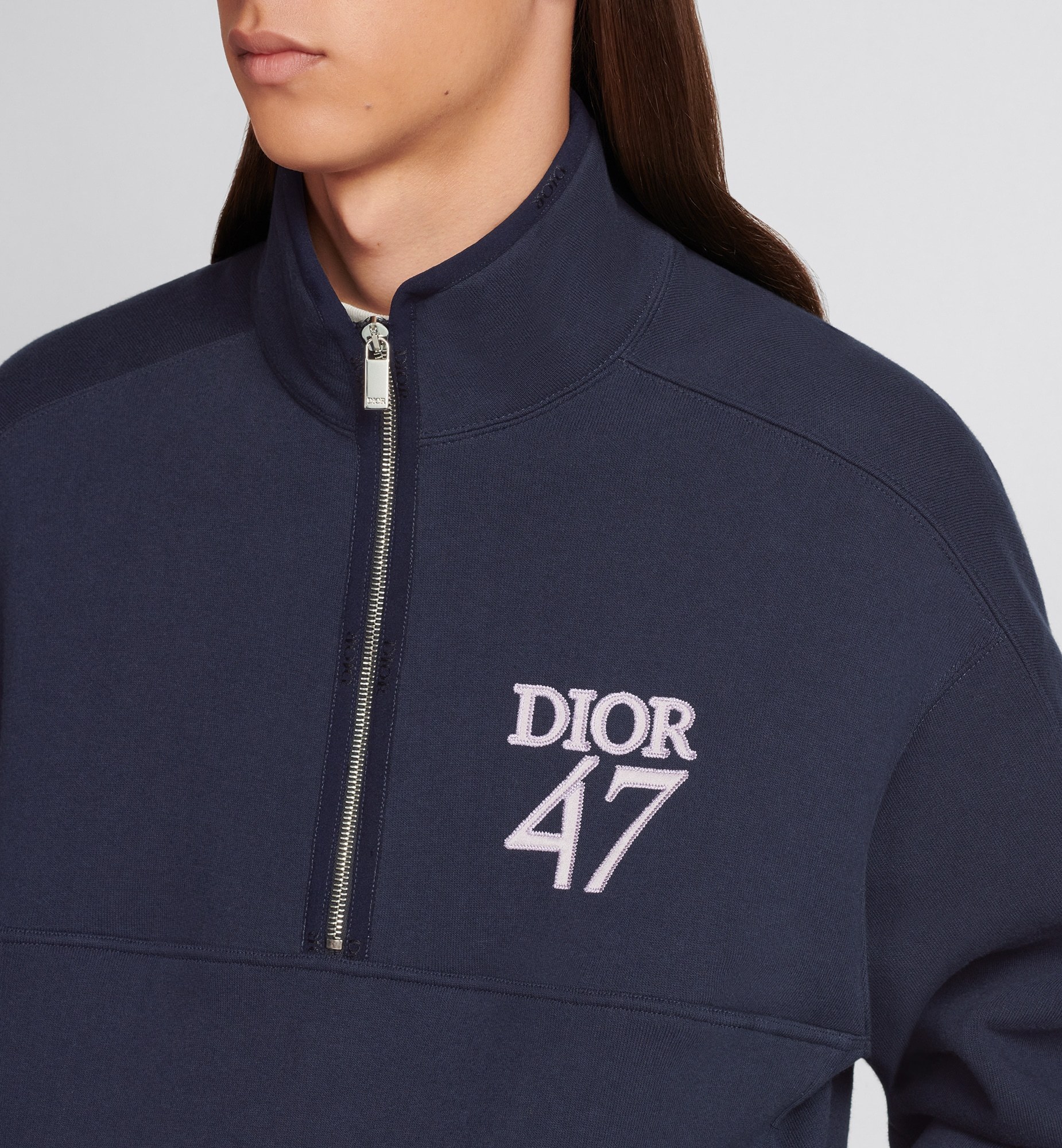 Dior Semi-zipper Vertical Collar Sweater In Blue