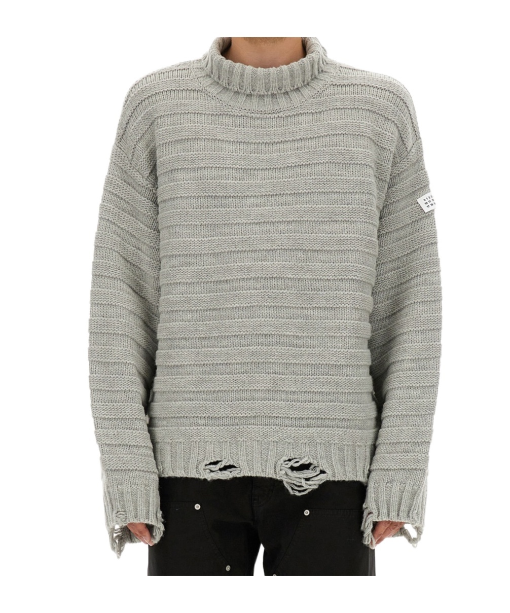 Mm6 Maison Margiela Mm6 By Maison Margiela Textured Knit Turtleneck Sweater With Oversized Silhouette In Gray