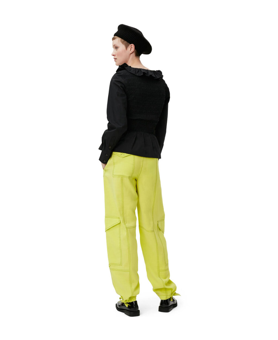 Ganni Light Slub Pocket Pants In Sulphur Spring In Green