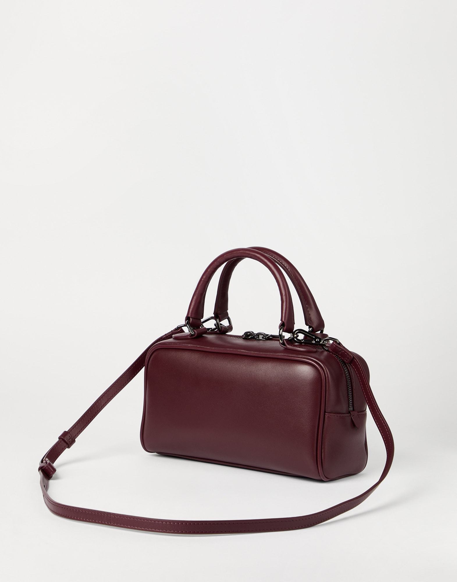 Brunello Cucinelli Explorer Small Boston In Glossy Nappa Leather Bags In Burgundy