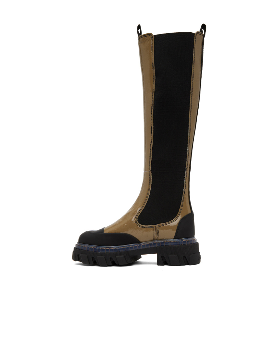 Ganni Khaki Cleated Boots In Black