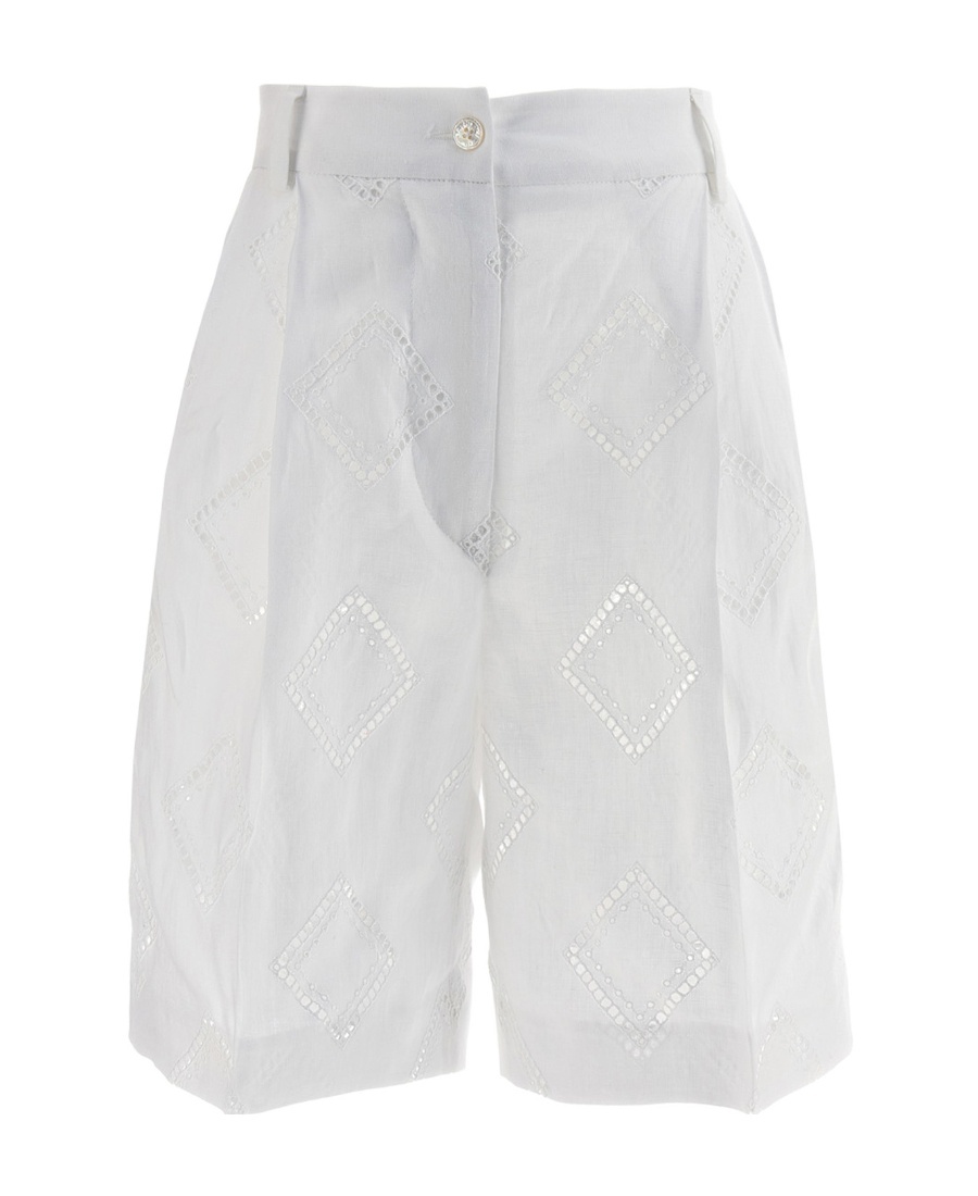 Kiton Embroidered Linen Bermuda Shorts Bermuda And Short White In White