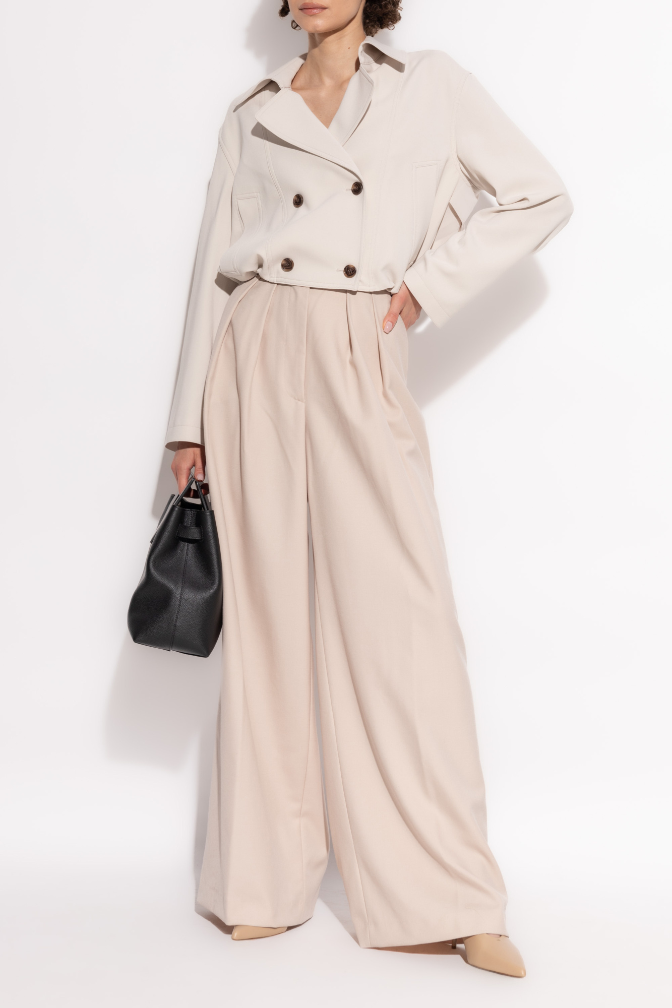 Theory Admiral Crepe Double-breasted Crop Trench Coat In White