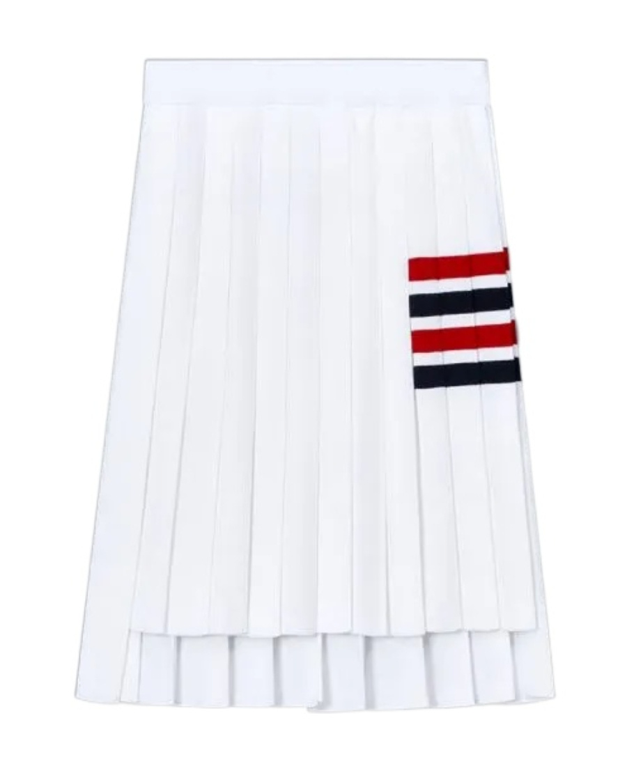 Thom Browne Pleated Cotton-seersucker And Grosgrain Mini Skirt In White