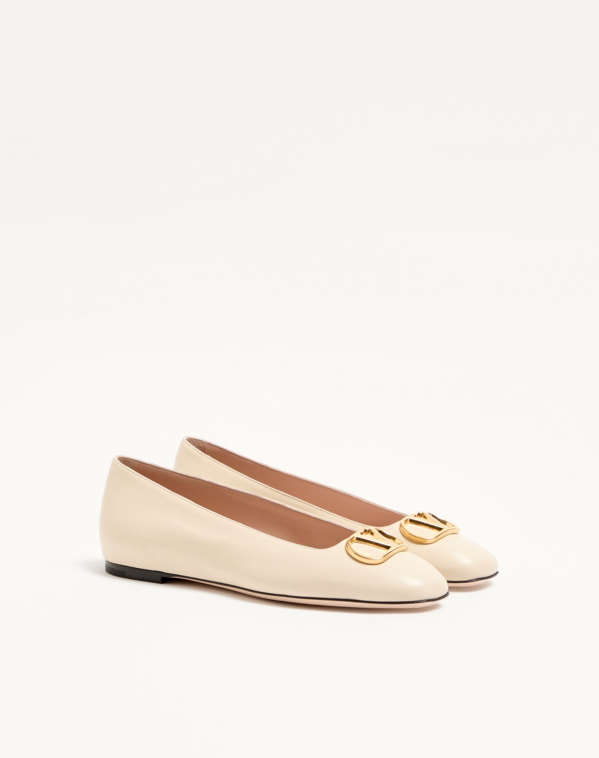 Valentino Garavani Vlogo White Lamb Leather Goat Leather Classic Ballet Flats In Neutral