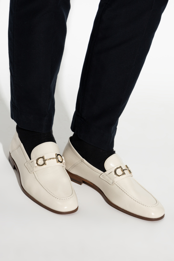 Ferragamo Biarritz Gancini Leather Loafers In White