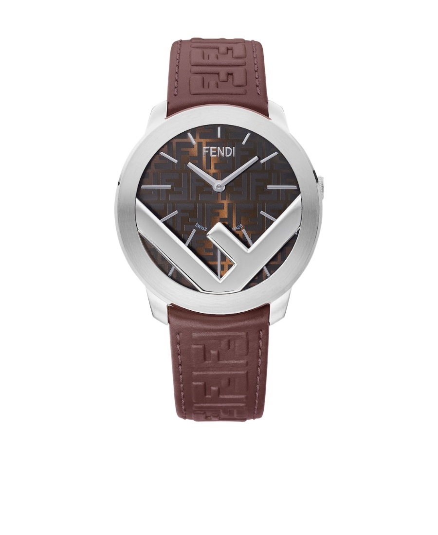 Fendi Logo Detailed Round Watch In Brown