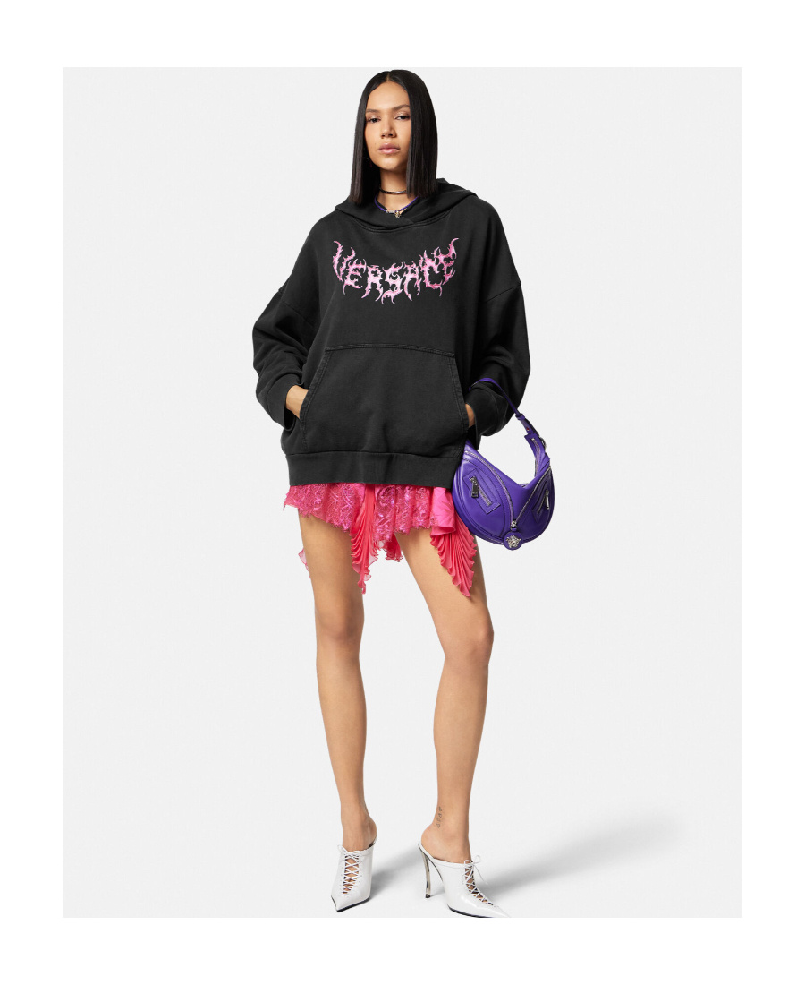 Versace Hooded Sweatshirt With Logo In Black