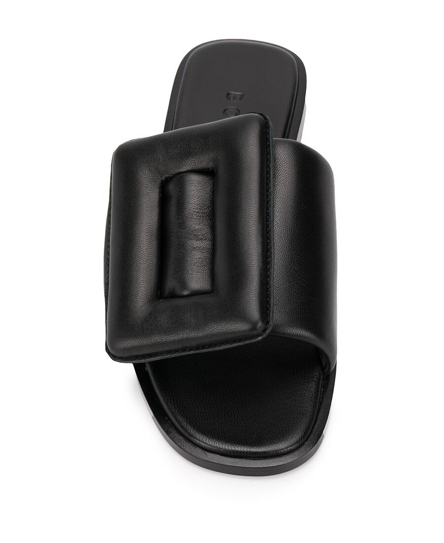 Boyy Black Leather Puffy Slippers In Black