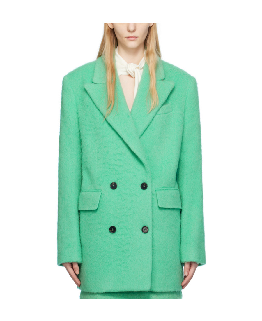 Msgm Green Double-breasted Coat In Green