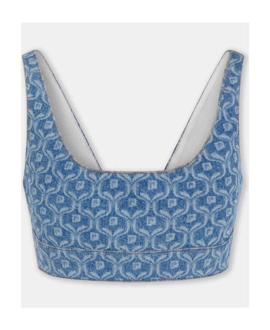 Rabanne Chain-print Cropped Denim Top In Blue