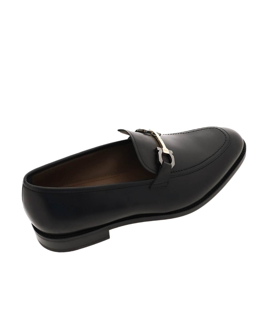 Ferragamo Gancini Ornament Loafers In Calf Leather In Black