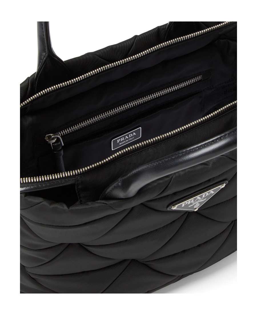 Prada Small Re-nylon Logo Plaque Top Handle Bag In Black