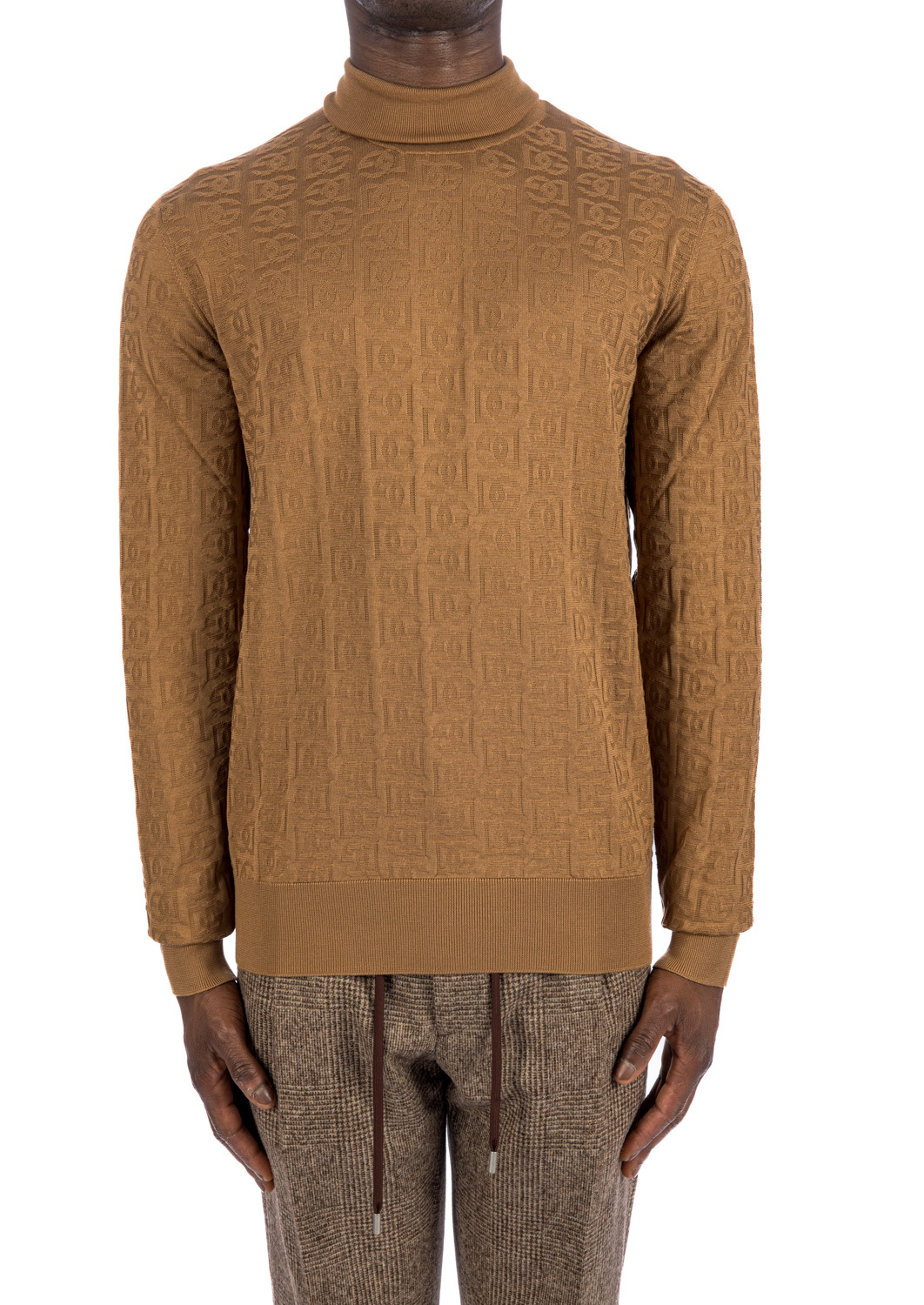 Dolce & Gabbana High Neck Silk Sweater In Brown
