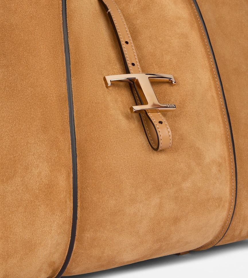 Tod's T Timeless Medium Suede Shoulder Bag In Brown