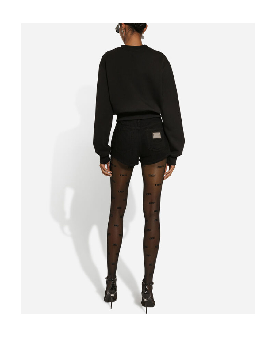Dolce & Gabbana Logo Plaque High-waist Denim Shorts In Black