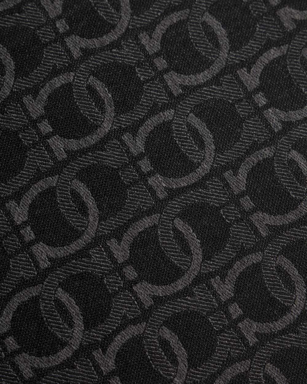 Ferragamo Black Logo Fringed Scarf In Black