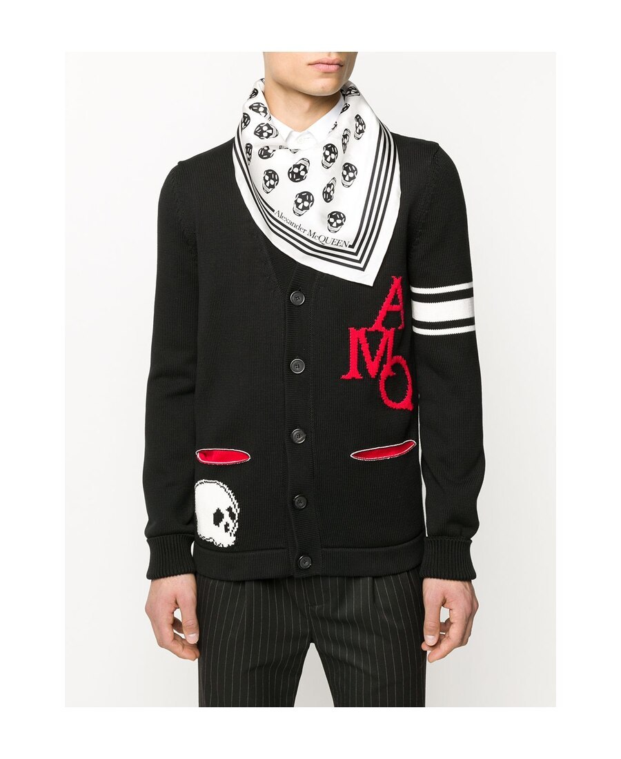 Alexander Mcqueen Biker Skull Print Scarf In White