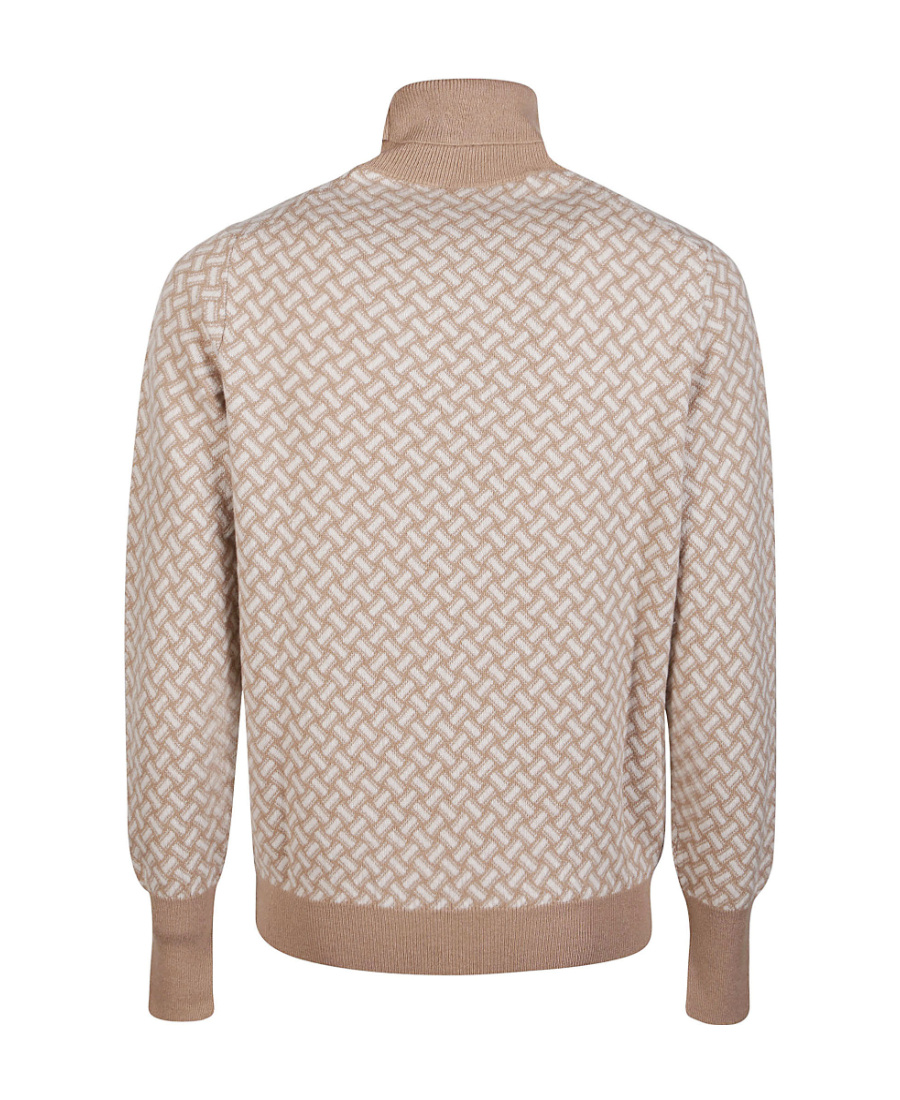 Drumohr Geometric Pattern Turtleneck Sweater With Ribbed Trim In Nude