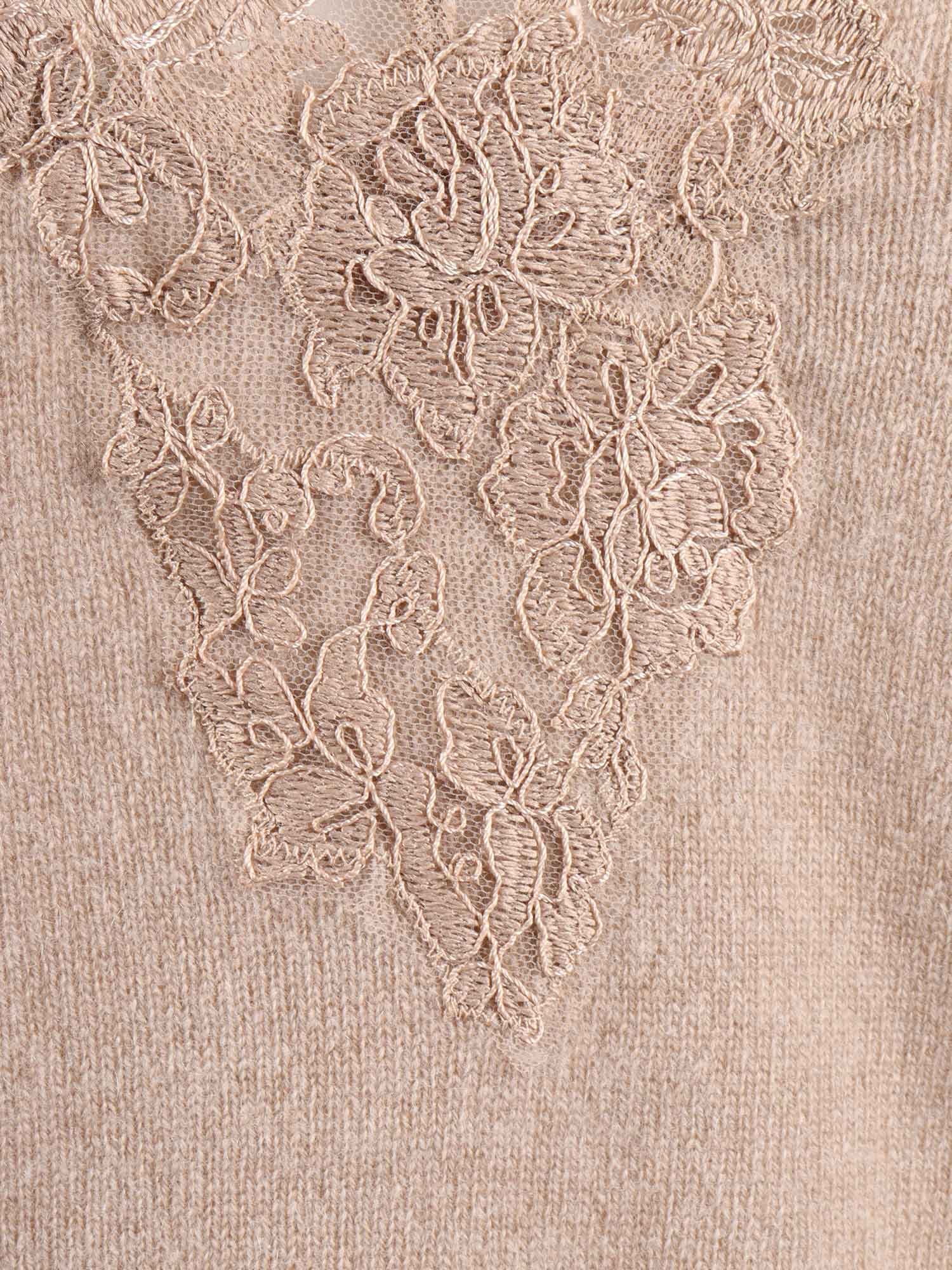 Ermanno Scervino Lace V-neck Sweater In Brown